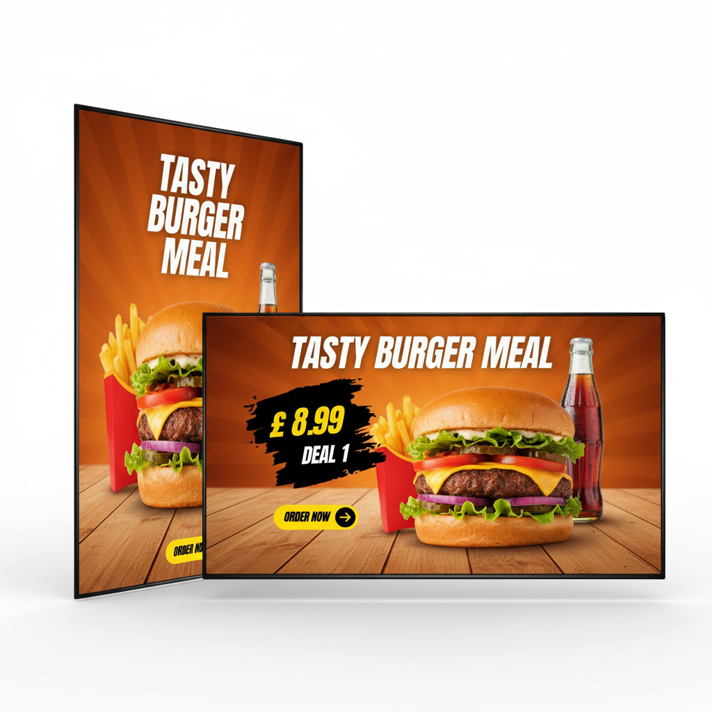 4K Digital Menu Board | Free Design Animated Bespoke | 43" & 55" Commercial Display with Yodeck