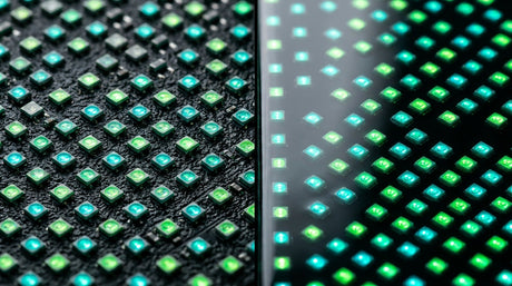 GOB LED vs standard SMD LED surface comparison — sealed epoxy resin GOB protection versus exposed LED chips on SMD panel