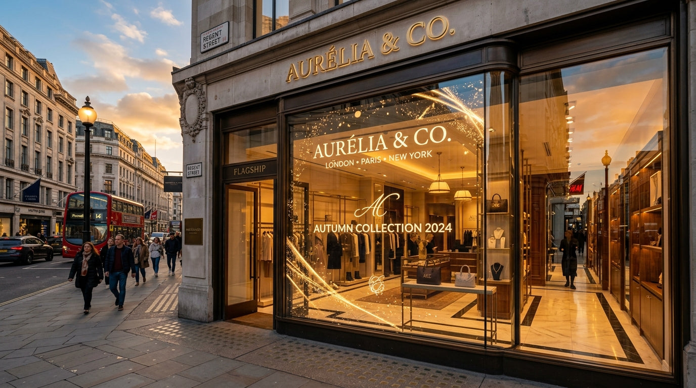 UK flagship retail store window with transparent LED display showing animated brand content while interior merchandise remains fully visible through 92% transmittance screen