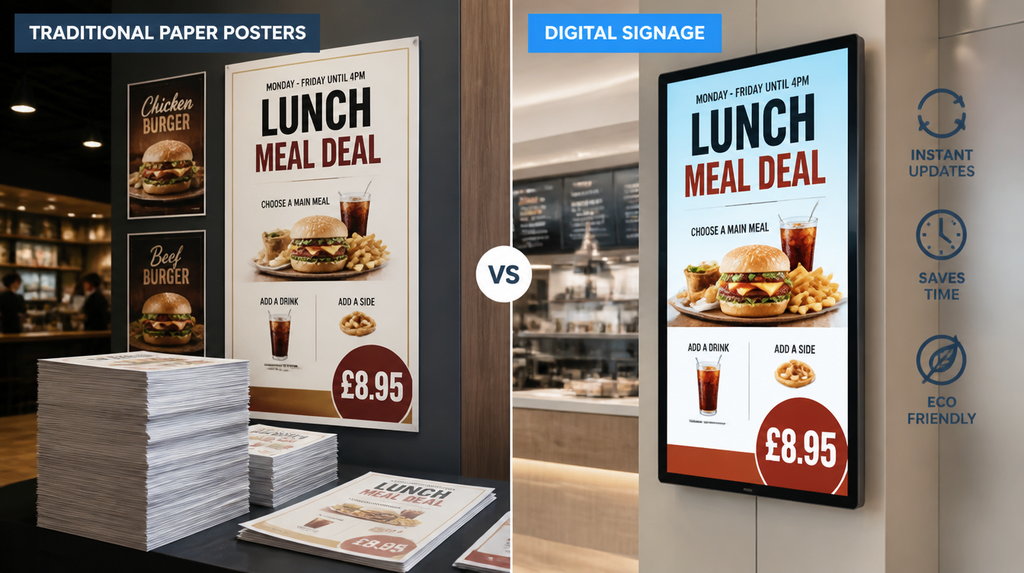 Digital Signage vs Print: The Real Environmental Cost Comparison for UK Businesses