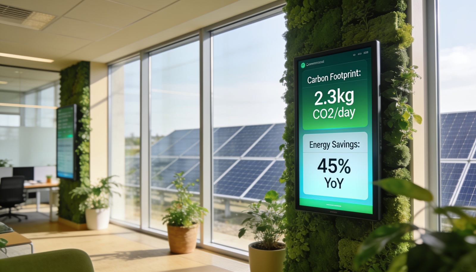Green sustainable office energy efficient commercial digital screens paper waste elimination KhazinaDigital