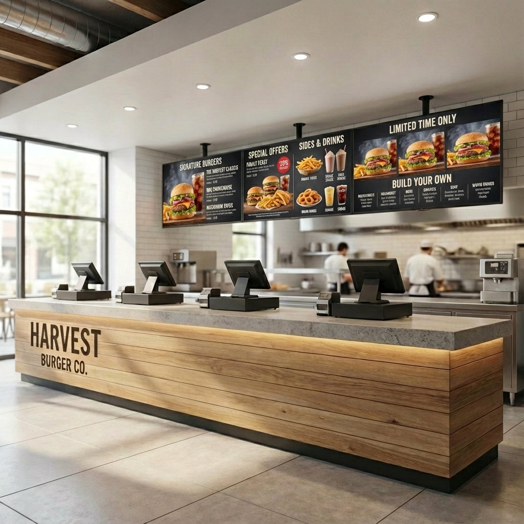 4K Digital Menu Board | Free Design Animated Bespoke | 43" & 55" Commercial Display with Yodeck