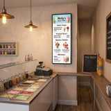 Ice cream shop interior with ultra-wide digital menu board and display case | Khazina Digital. 