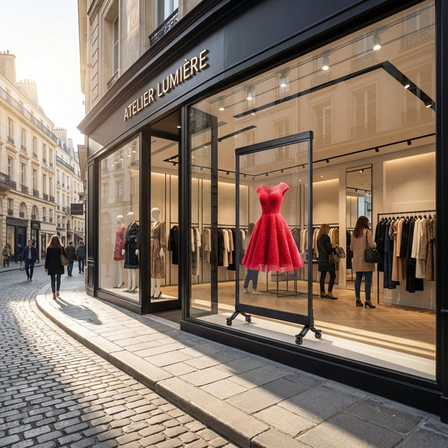 Indoor Transparent DV-LED Freestanding Totems | Free Bespoke Design- Digital Window Display UK | Khazina Digital
